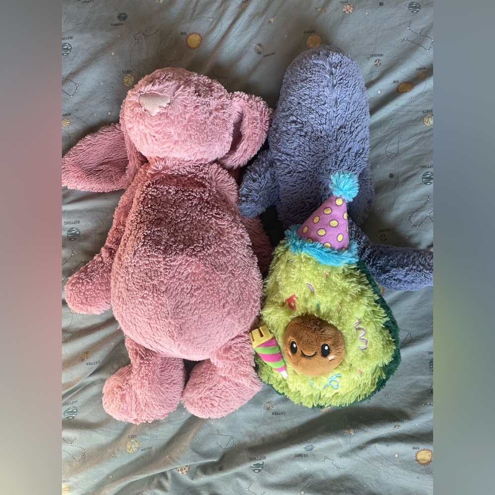 Authentic Jellycat Huge Bashful Petal Bunny , whale and avocado